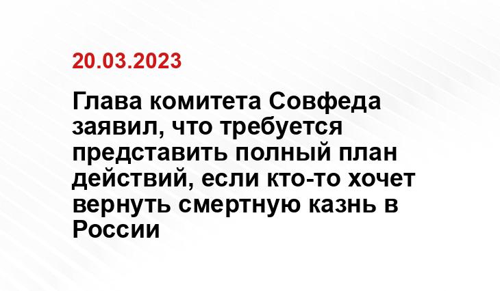 Глава комитета Совфеда заявил, что требуется представить полный план действий, если кто-то хочет вернуть смертную казнь в России