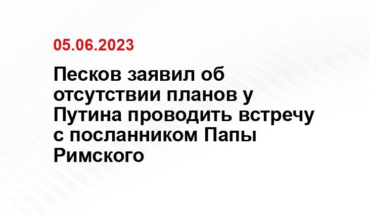 Песков заявил об отсутствии планов у Путина проводить встречу с посланником Папы Римского