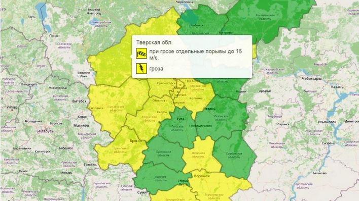 Мощные майские грозы и дожди надвигаются на Тверскую область