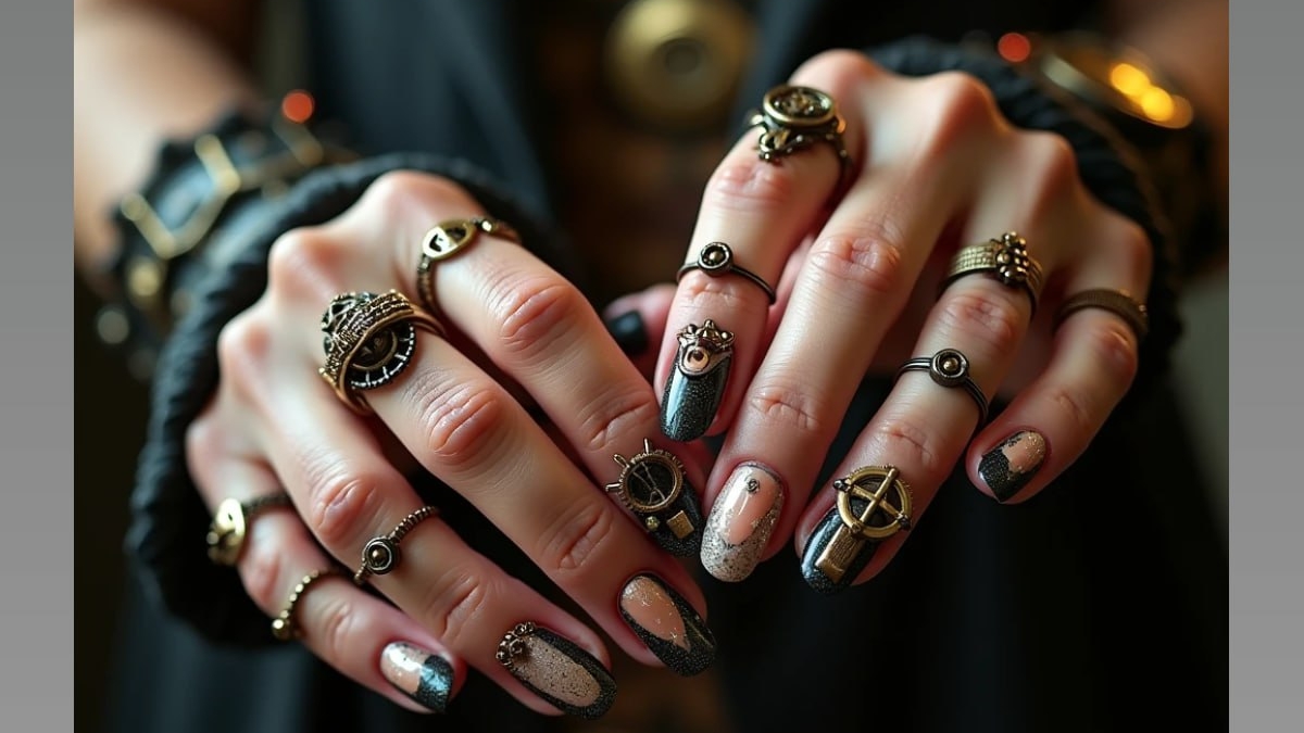 Сохраняй вдохновение: тут шестеренки и винтаж — Топ-5 идей для уникального стимпанк-маникюра ИА SM-News, seaart.ai